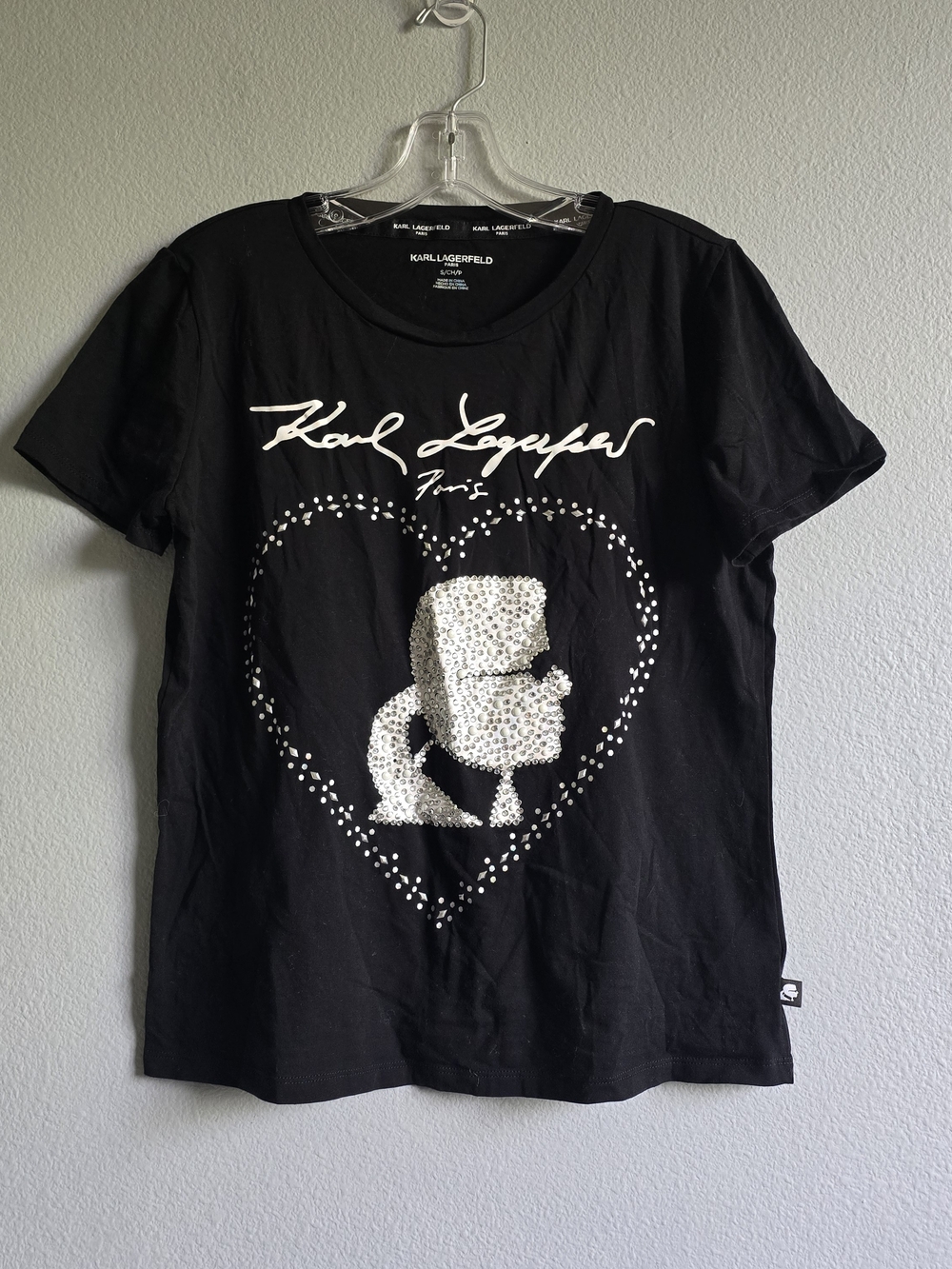 Karl Lagerfield Graphic Tee Embellished Karl Sihouette Size S